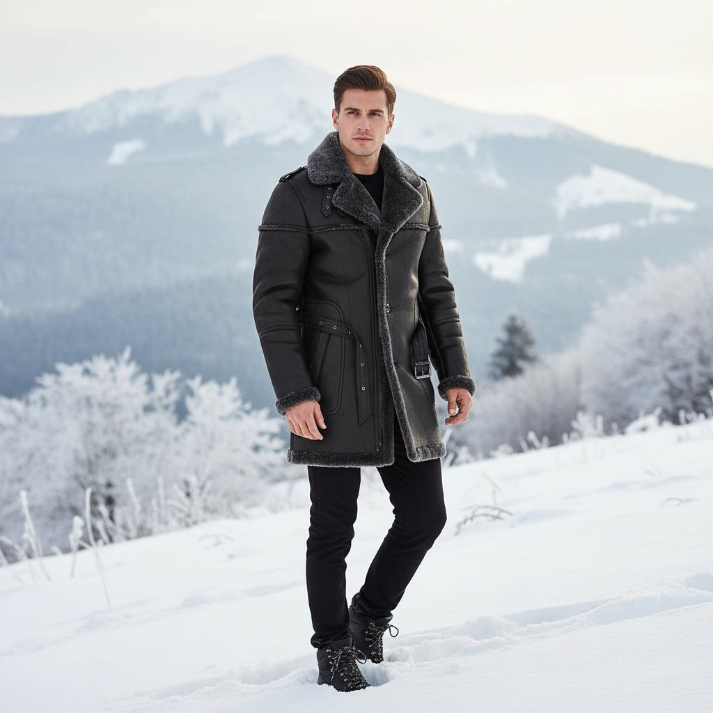  black coat with fur collar view showing premium detailing – Qintaar