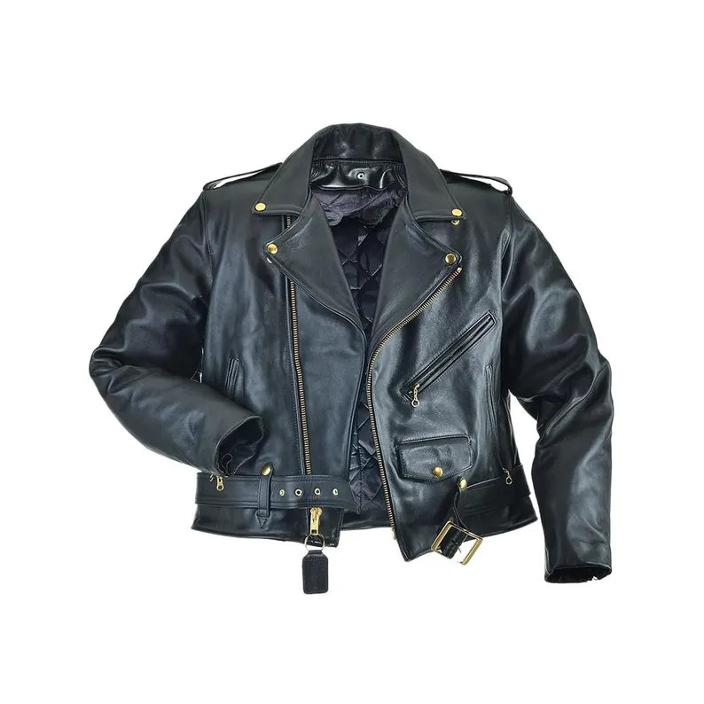 Black Cowhide Biker Jacket – Gold Edition