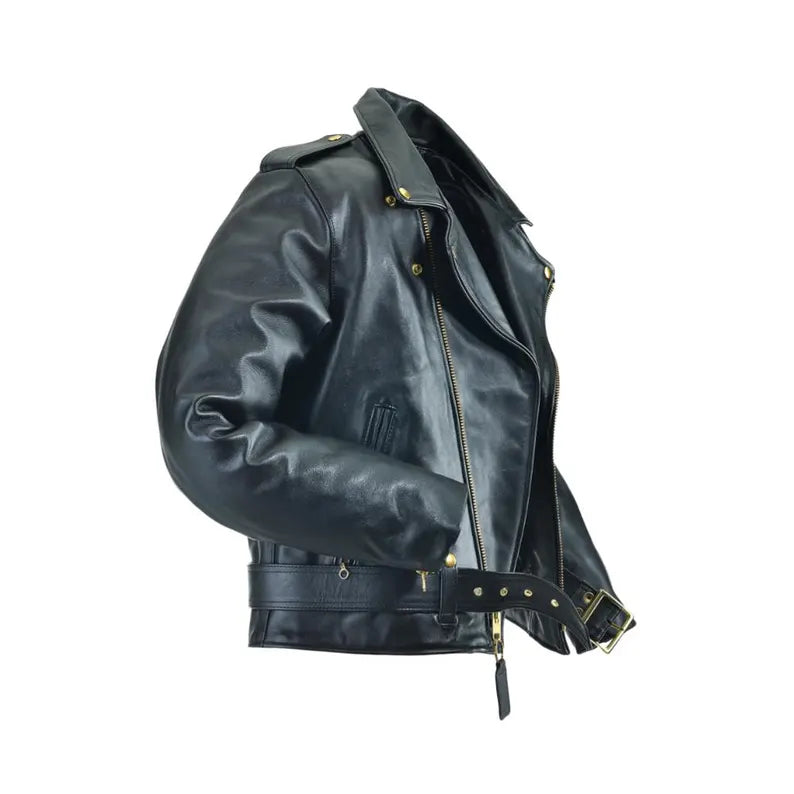Black Cowhide Biker Jacket – Gold Edition