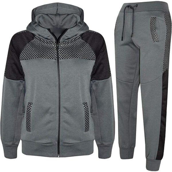 gray track suit with a hooded jacket and pants, featuring black accents view showing premium detailing – Qintaar