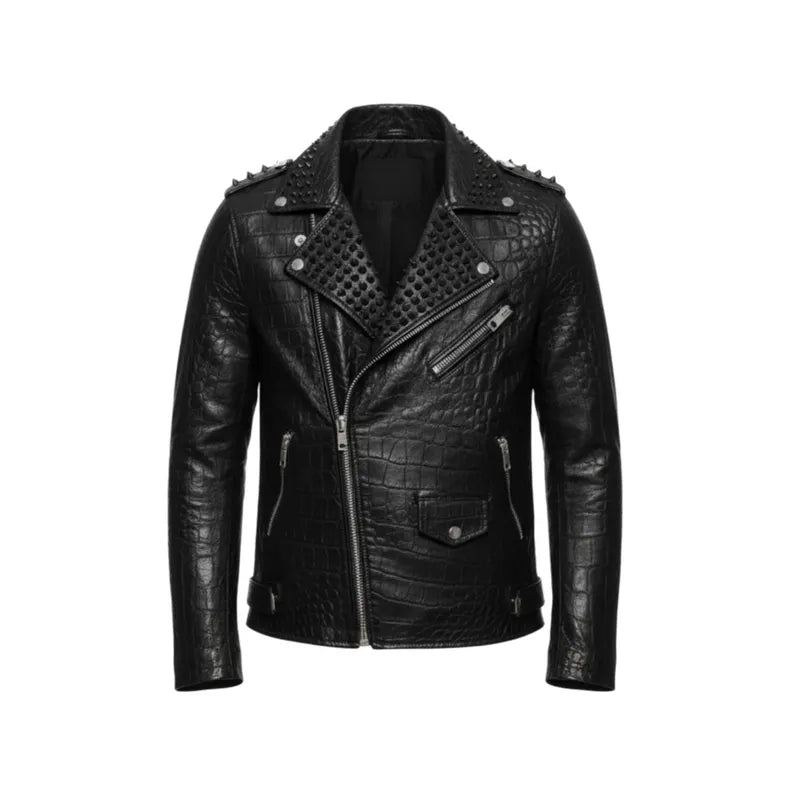 Crocodile Pattern Studded Jacket