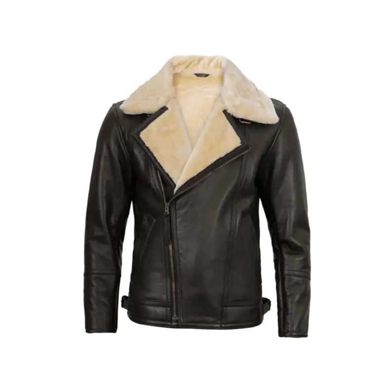 Classic Shearling Collar Leather Jacket