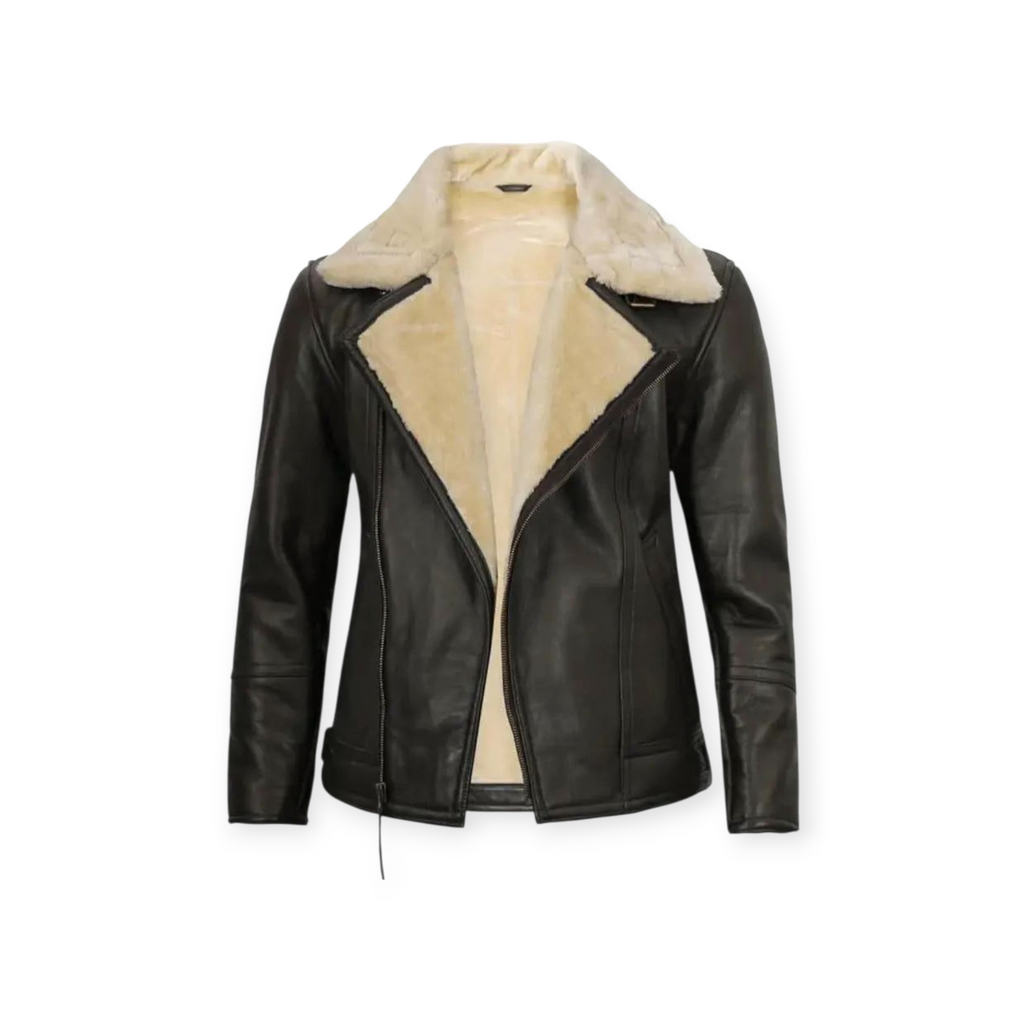 Classic Shearling Collar Leather Jacket
