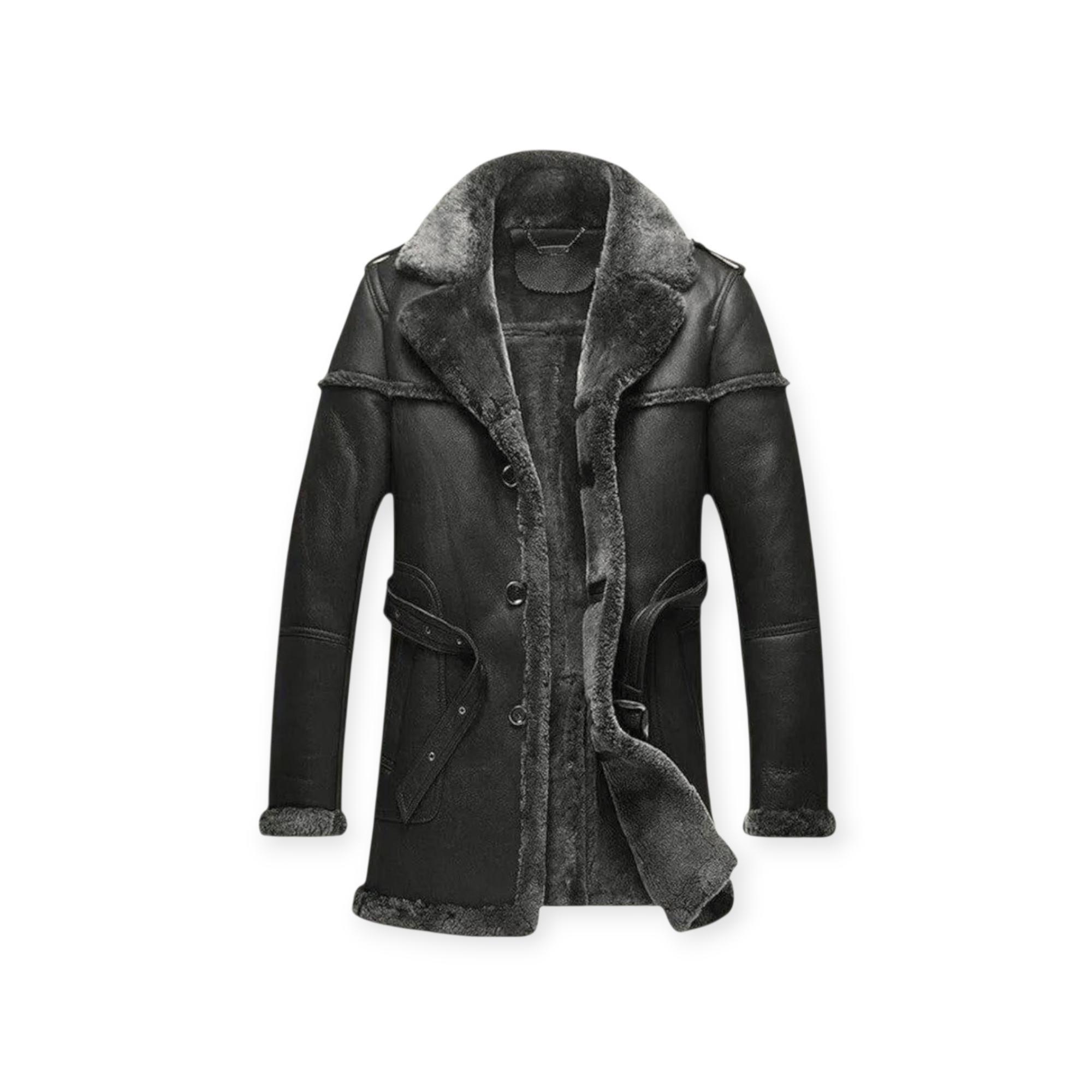 Shearling Lined Long Leather Coat