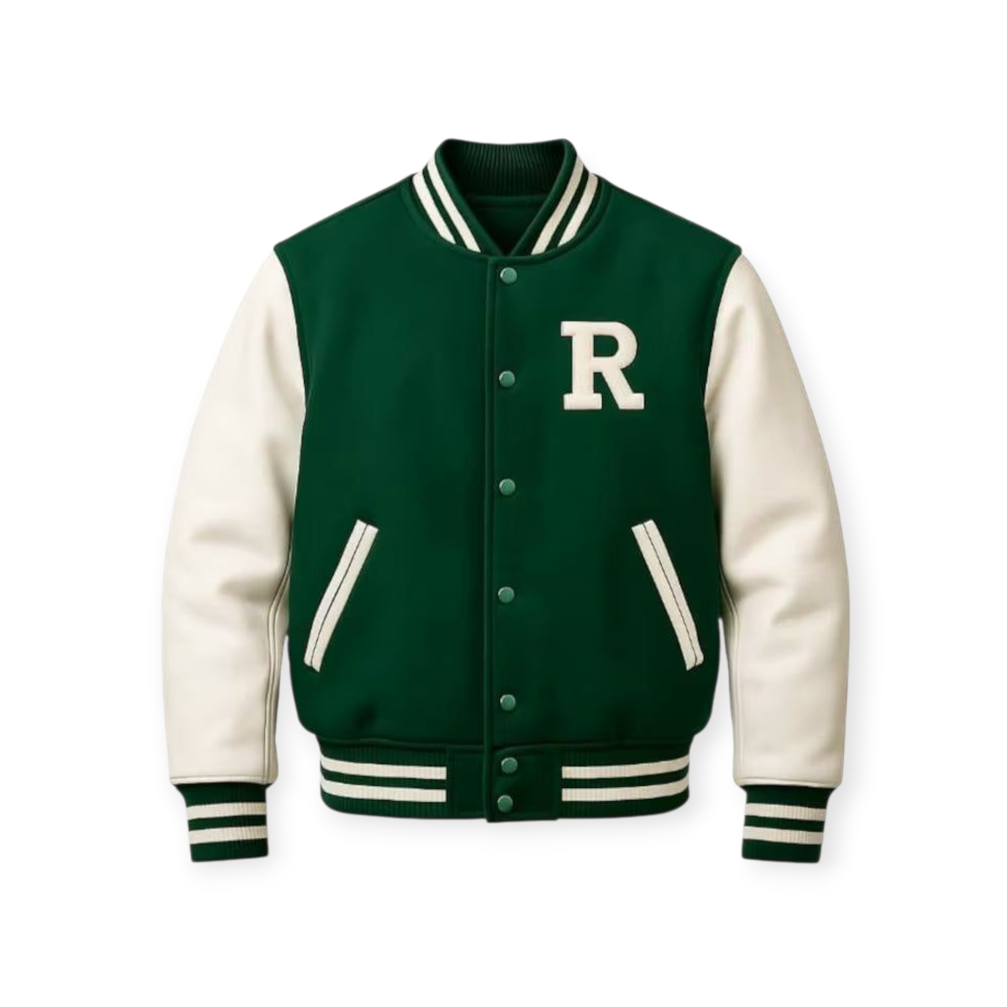 Wool Varsity Jacket with Leather Sleeves