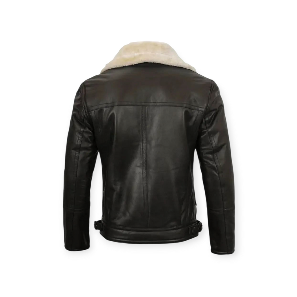 Classic Shearling Collar Leather Jacket