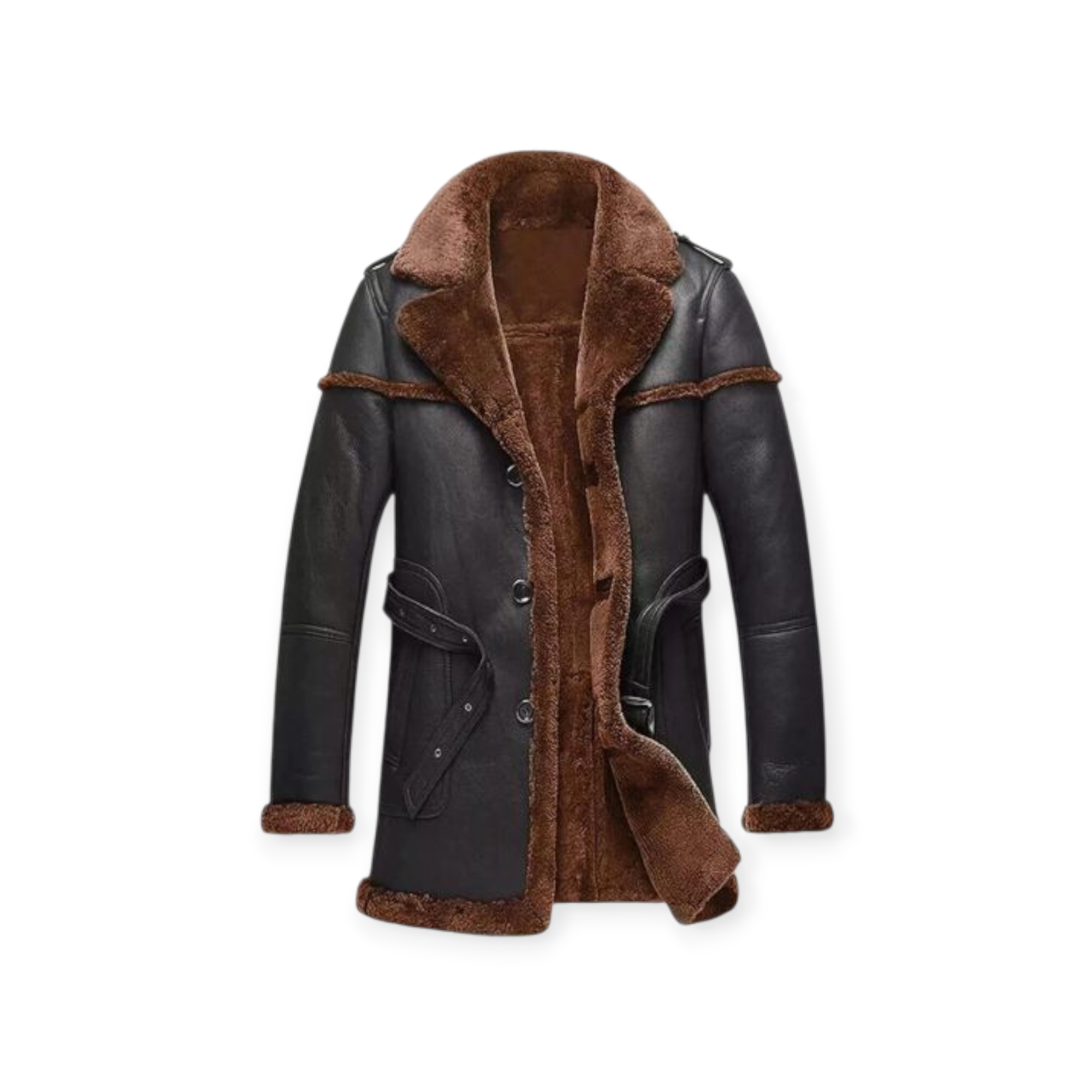 Shearling Lined Long Leather Coat